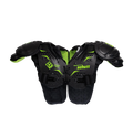 Black and neon green T-Flex youth shoulder pads with Schutt branding.