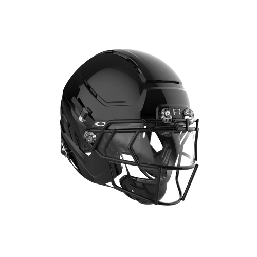 Black Oakley F7 football helmet with a clear visor and black facemask.