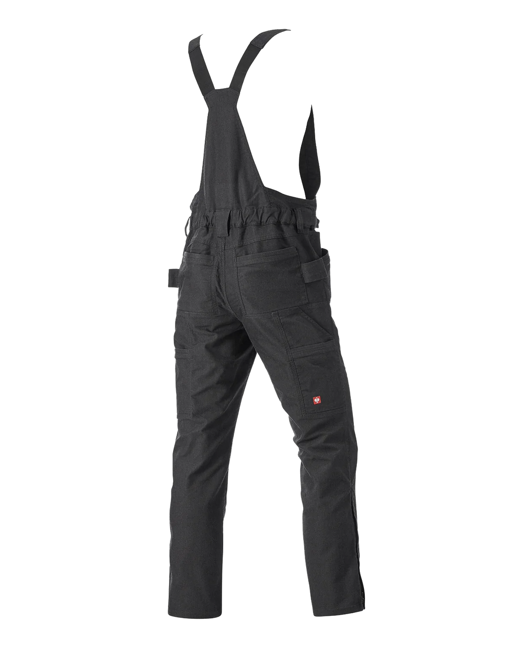 Dark grey work overalls with multiple pockets and adjustable straps.