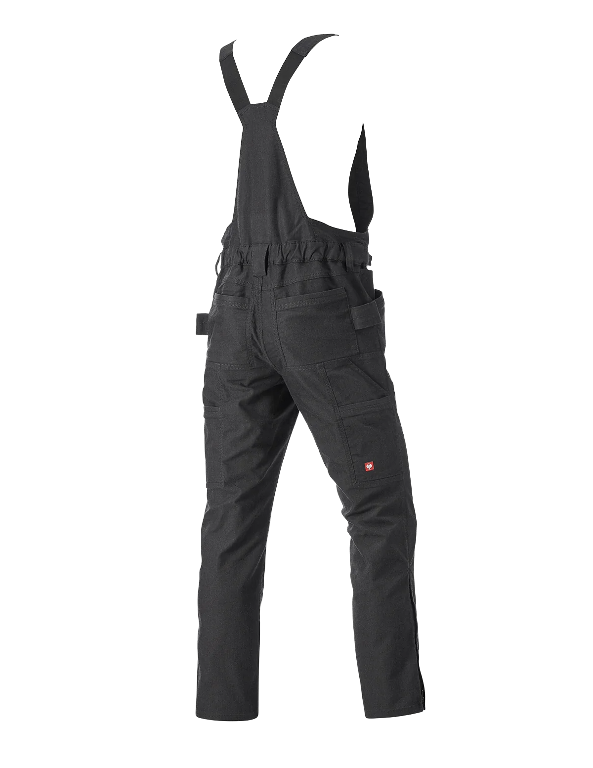 Dark grey work overalls with multiple pockets and adjustable straps.