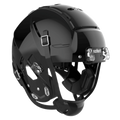 Black Schutt football helmet with clear face mask clips.