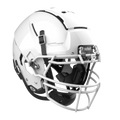 White football helmet with a white face mask and black accents.