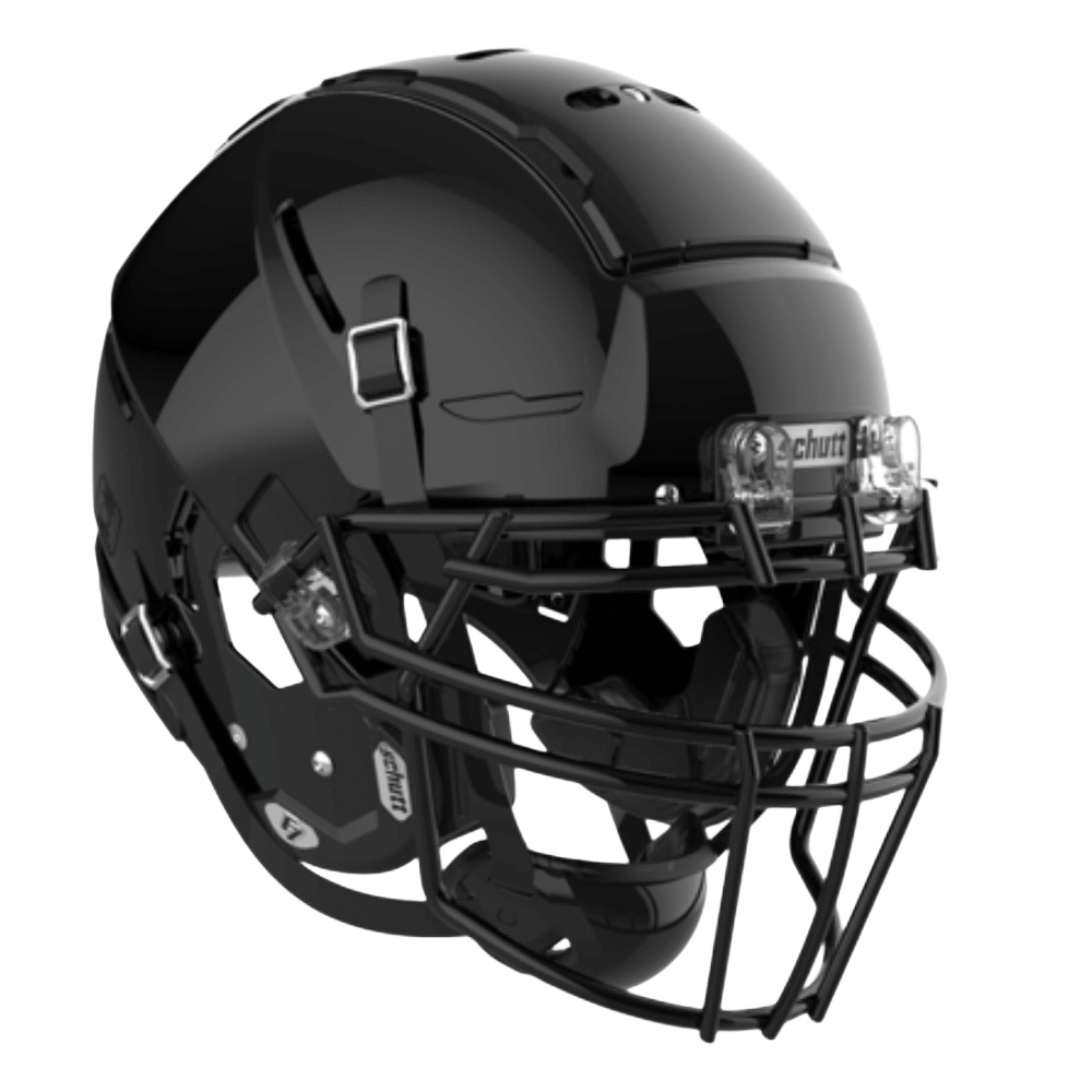 Black Schutt football helmet with a face mask.