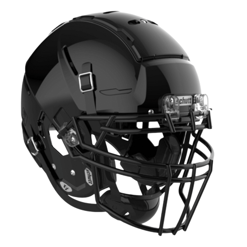 Black Schutt football helmet with a face mask.