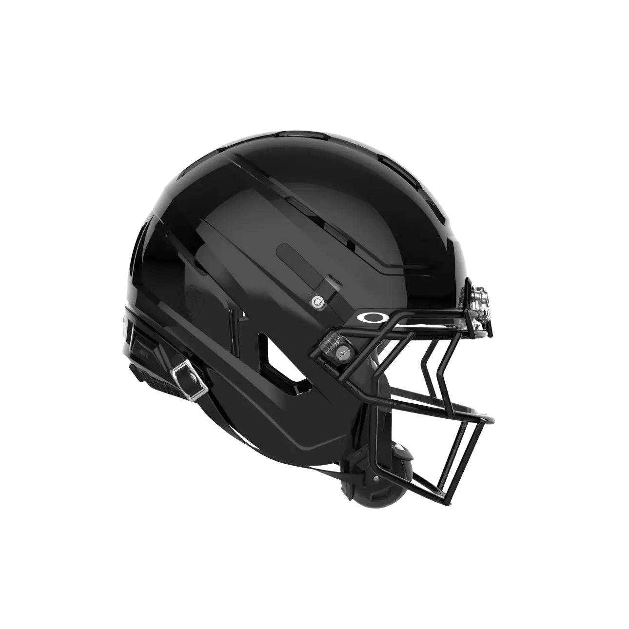 Black sports helmet with a face mask.
