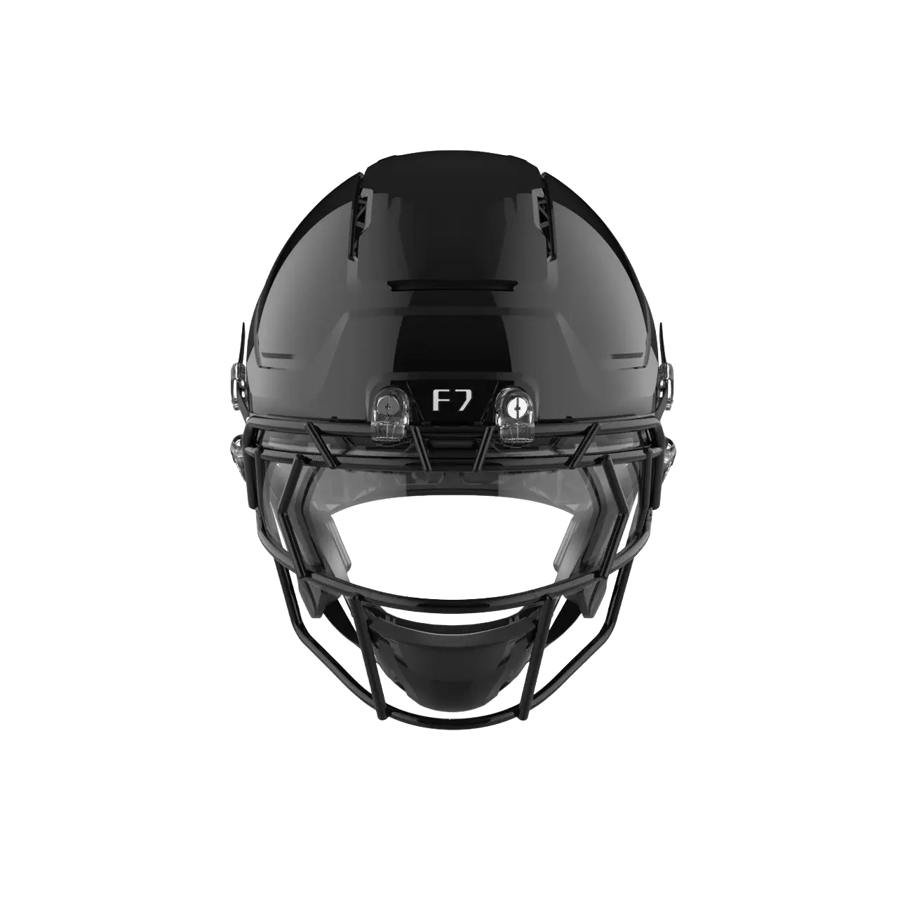 Black football helmet with a face mask and F7 logo.
