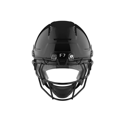 Black football helmet with a face mask and F7 logo.