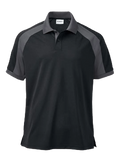 Black and grey short-sleeved polo shirt with a collar.