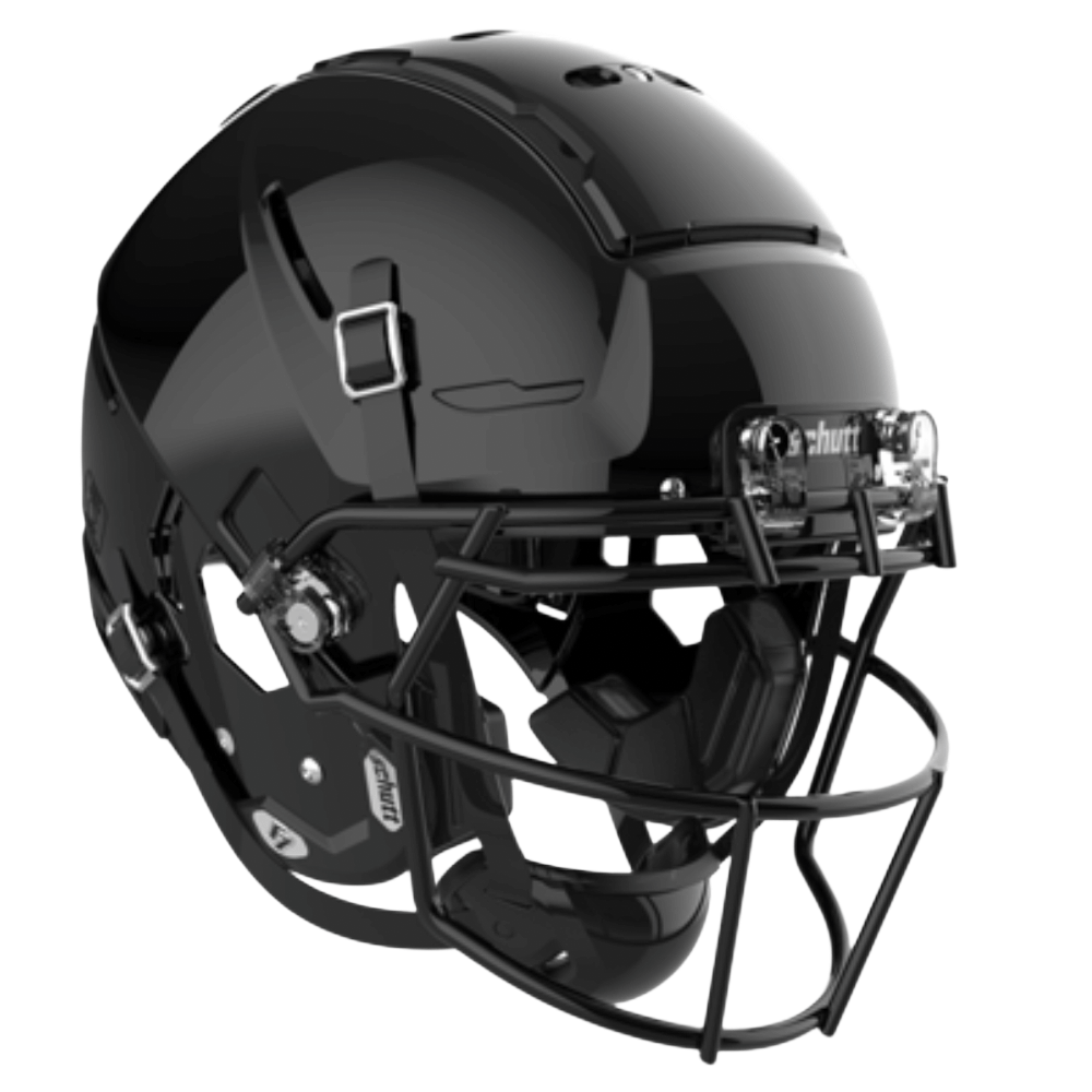 Black football helmet with a face mask.