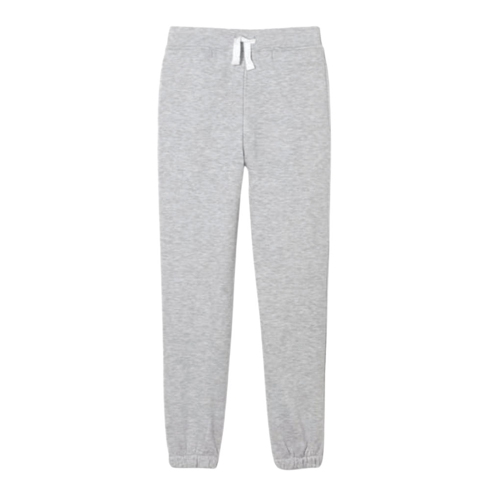 Light grey sweatpants with a white drawstring.