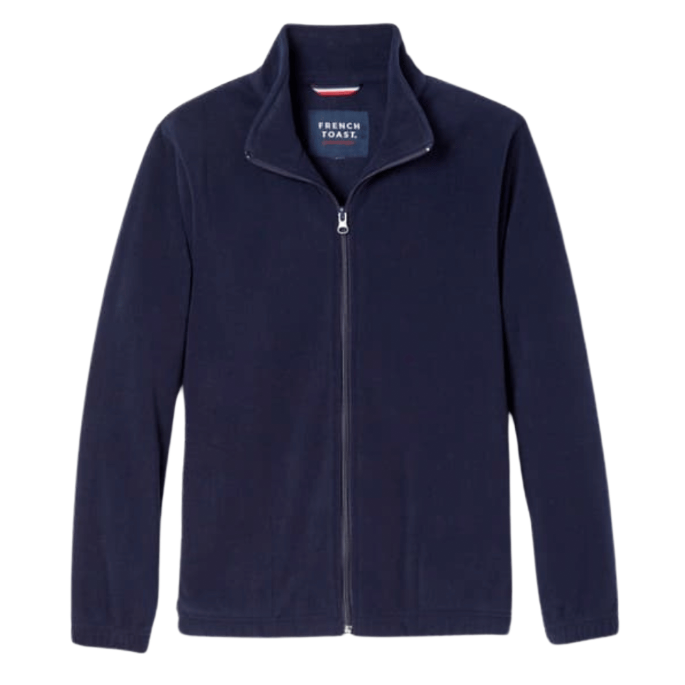Navy blue French Toast fleece jacket with a zipper.