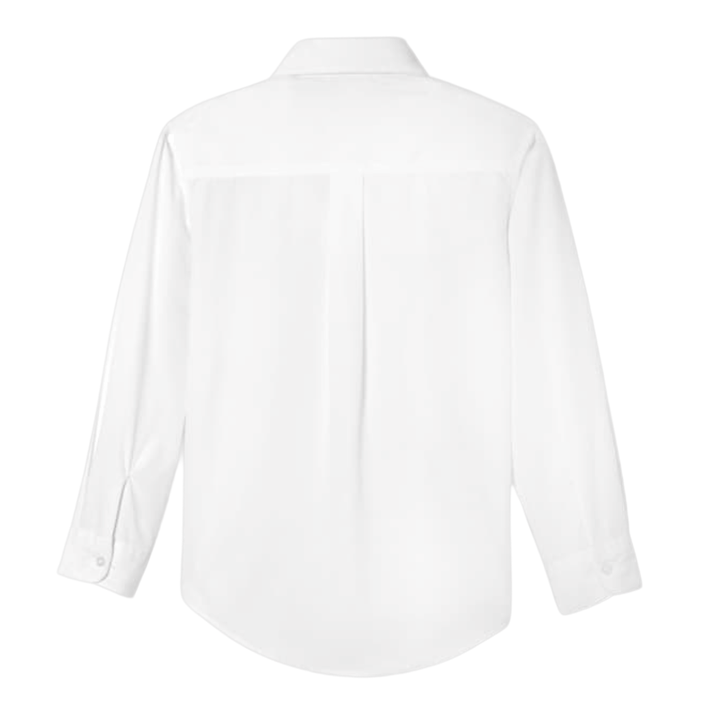 White long-sleeved button-up shirt for kids.