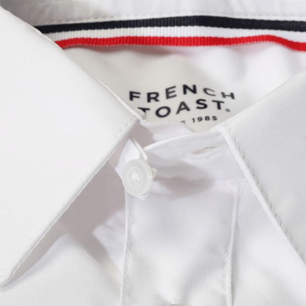 White French Toast button-down shirt with a red, white, and blue striped collar detail.